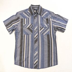 VTG Wrangler Wrancher Pearl Snap Shirt | Blue Plaid Western Short Sleeve Med